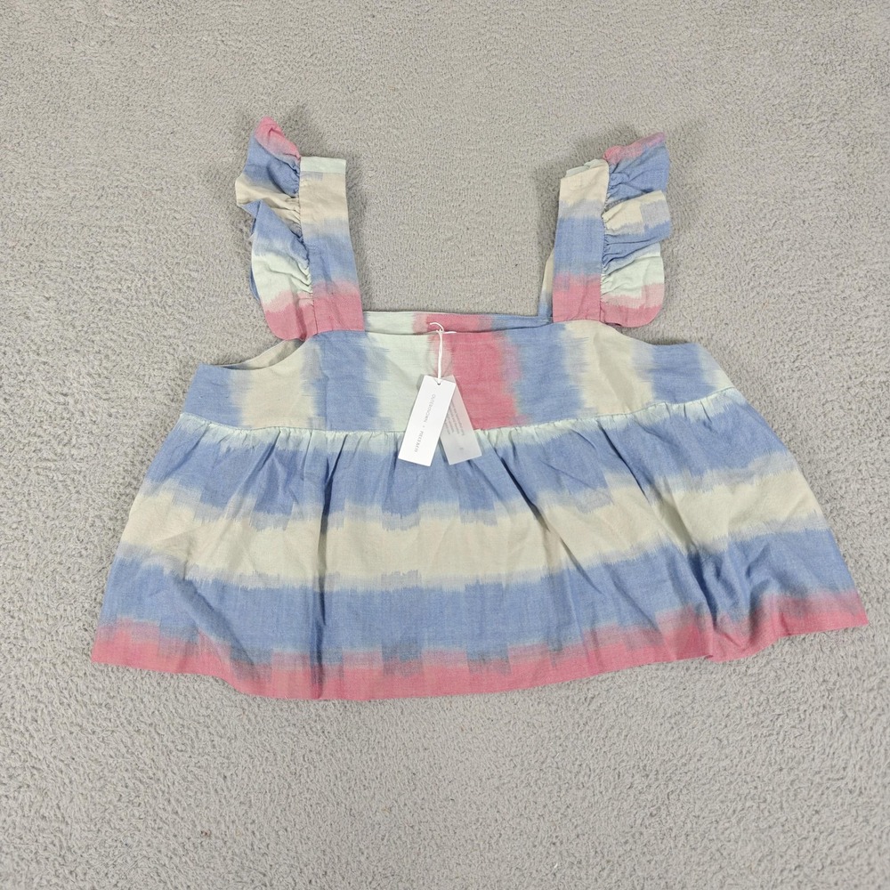 Outerknown Astrid Top Womens XL Multicolor Stripe Organic Cotton Tank Ruffle New